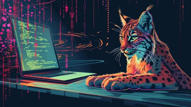 nuneybits Vector art of a Lynx in front of a laptop coding comp 86a54929 ff7f 4b91 8e80 d8781345d463 transformed